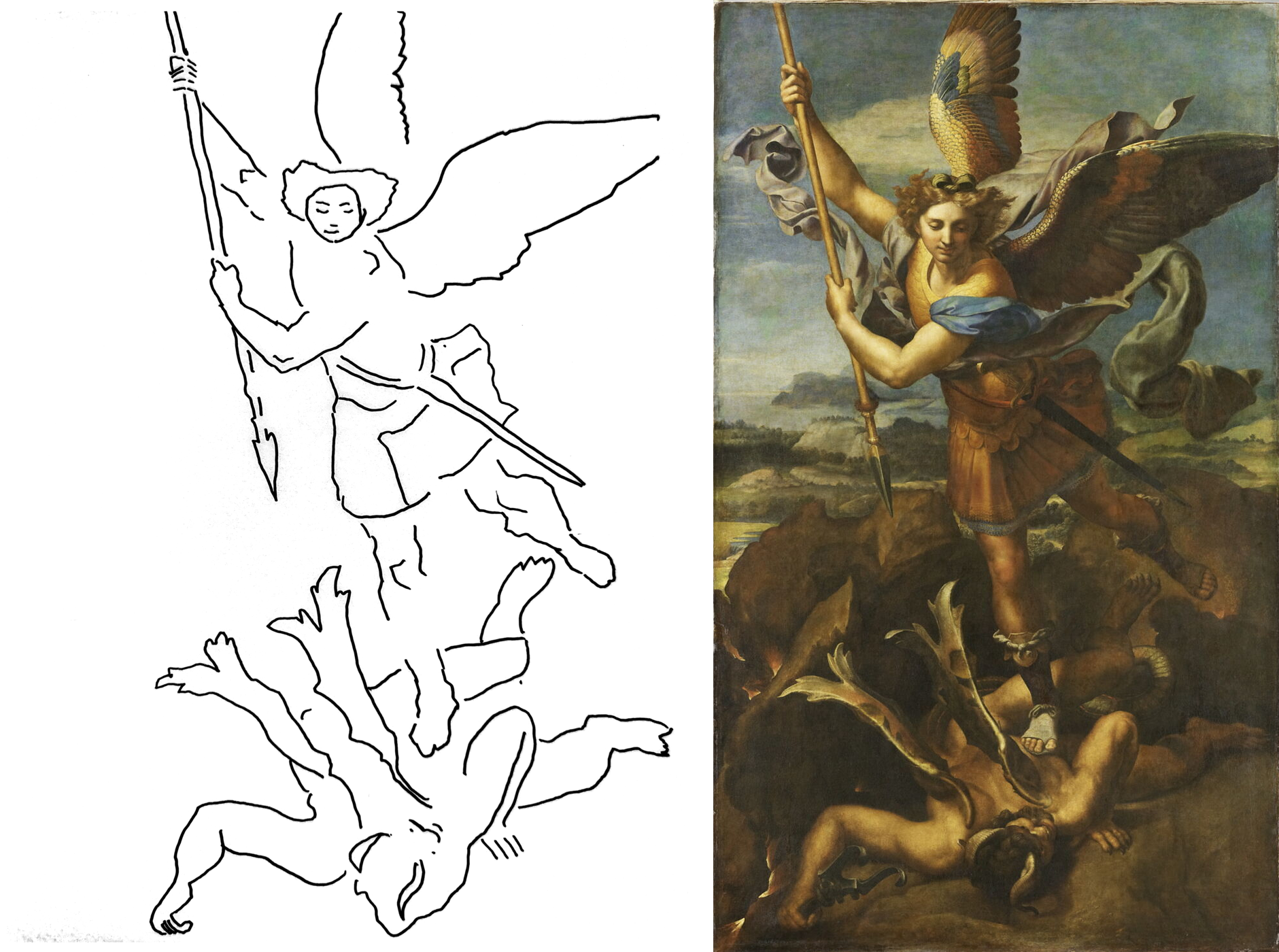 My tracing beside Raphael's Saint Michel terrassant le démon
