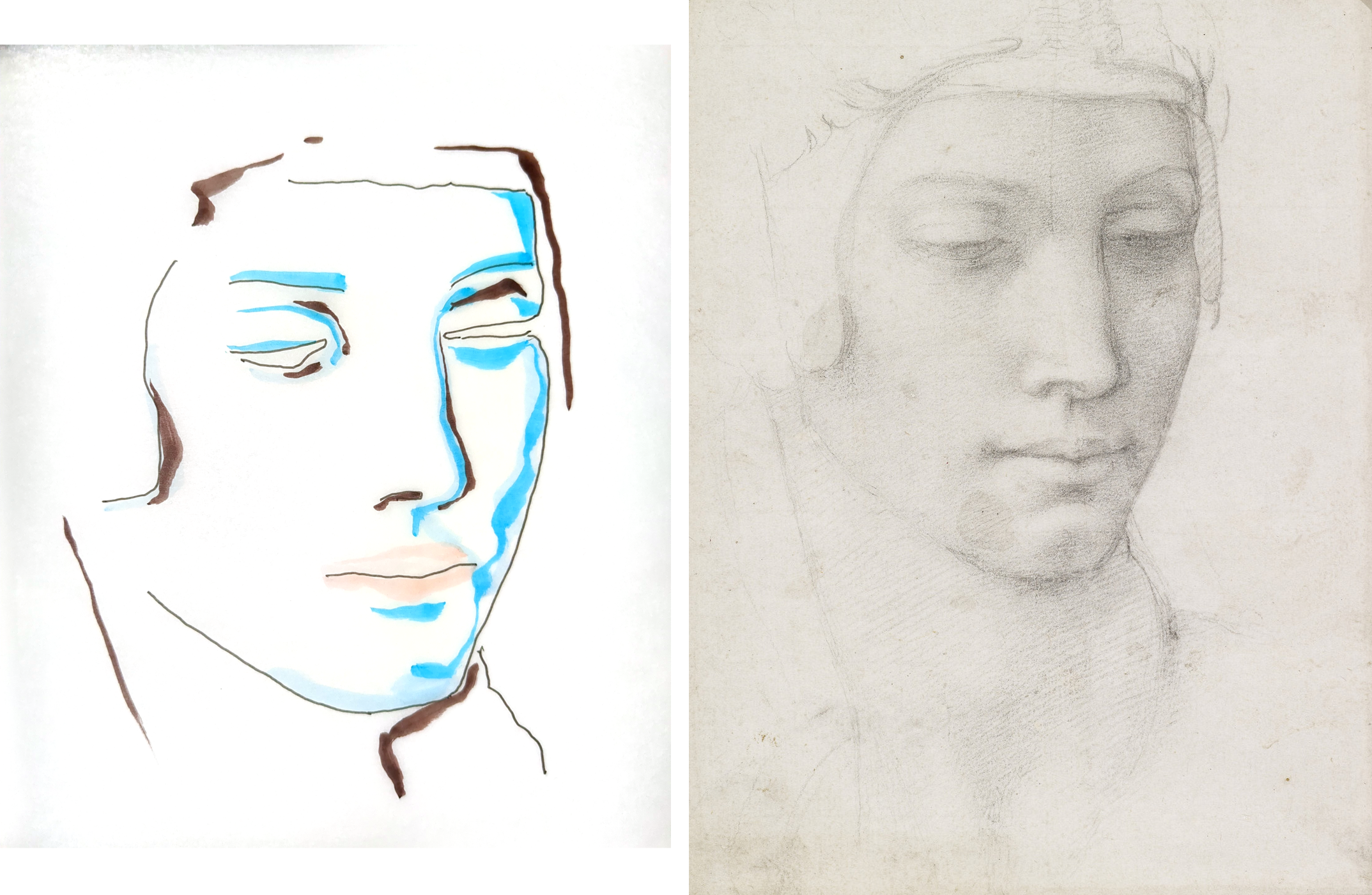 My tracing beside Michelangelo's Testa della Vergine