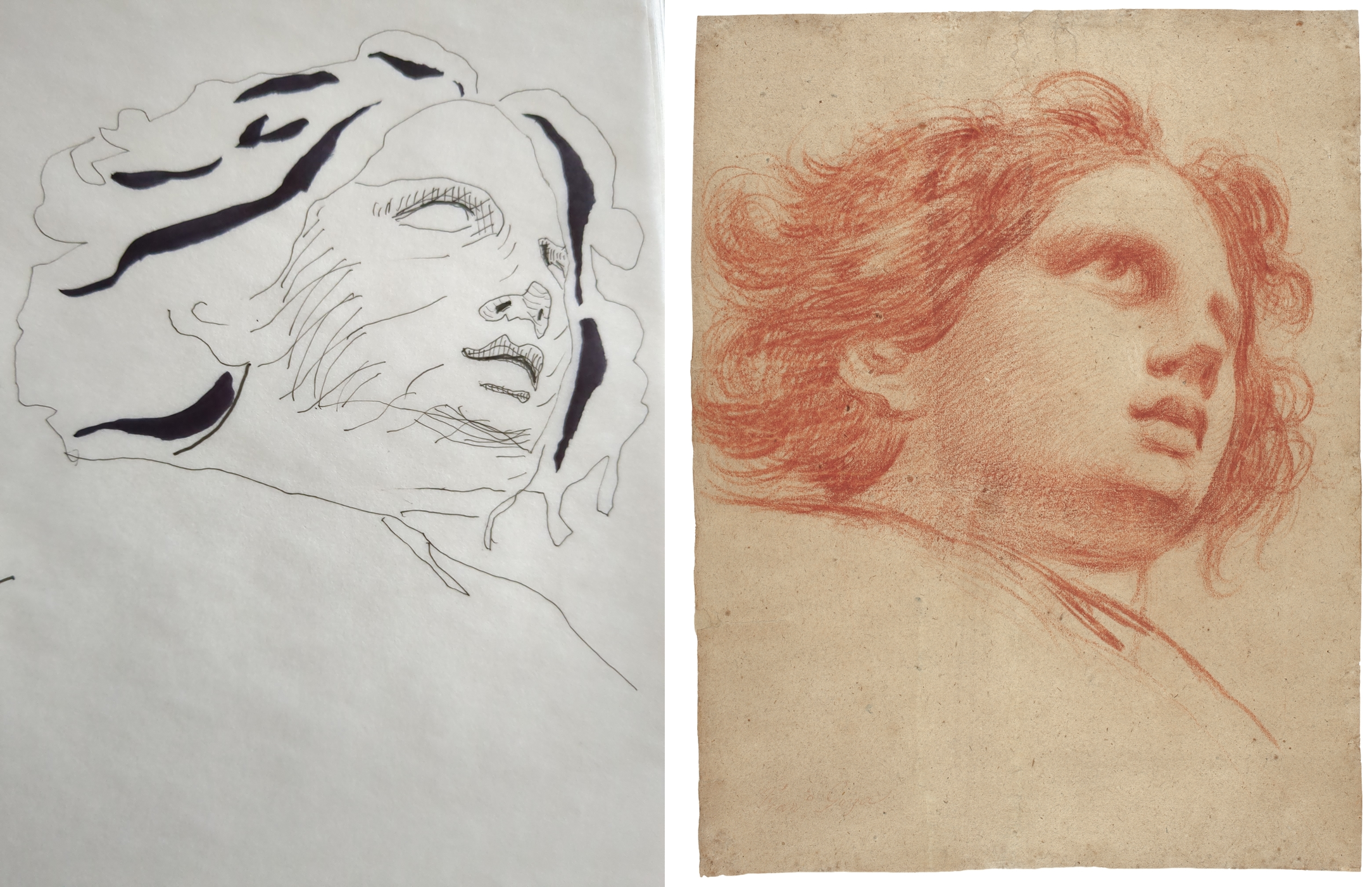 My tracing beside Goya's Cabeza de ángel