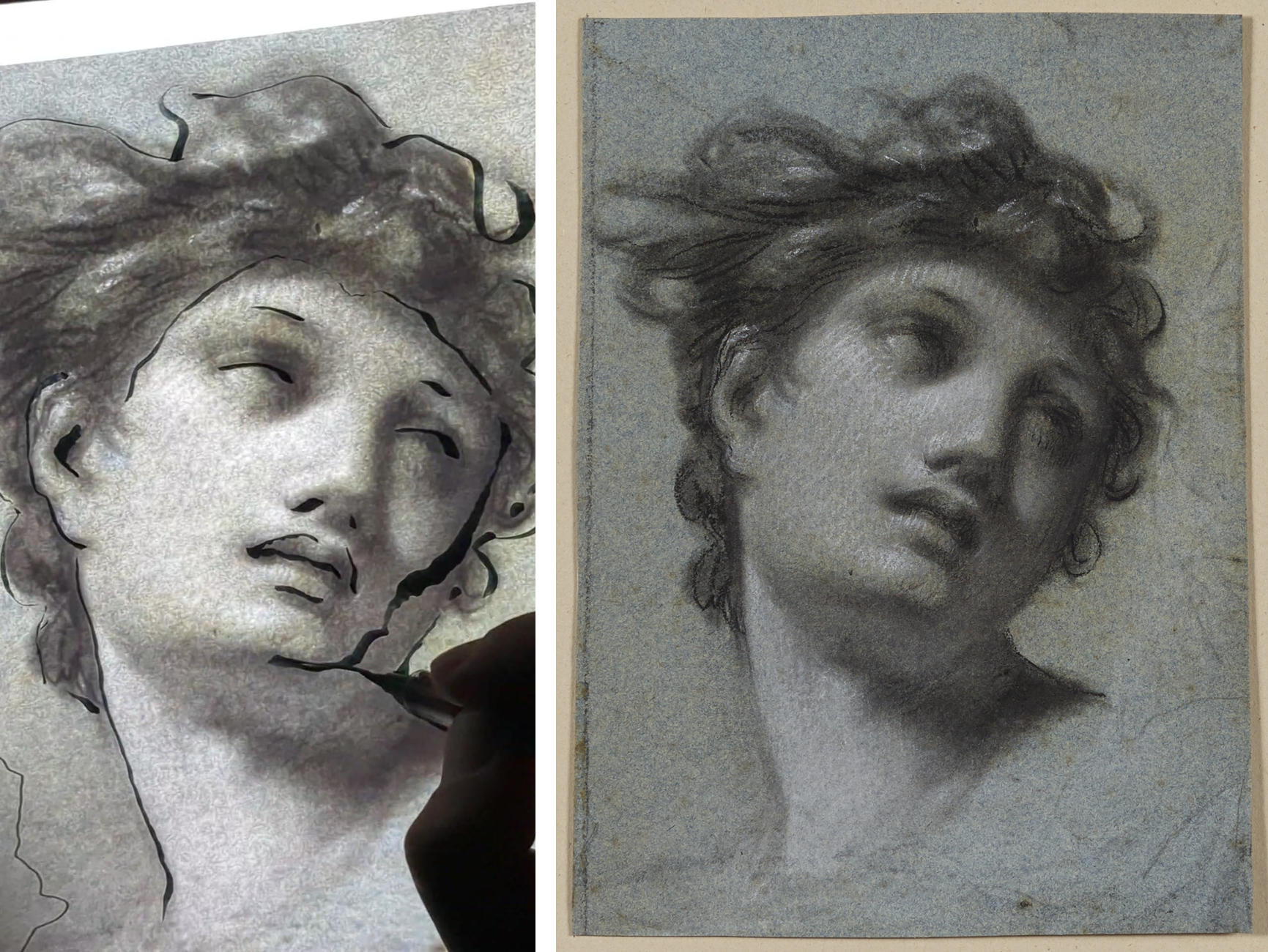 My tracing beside Tête de femme, after Prud'hon