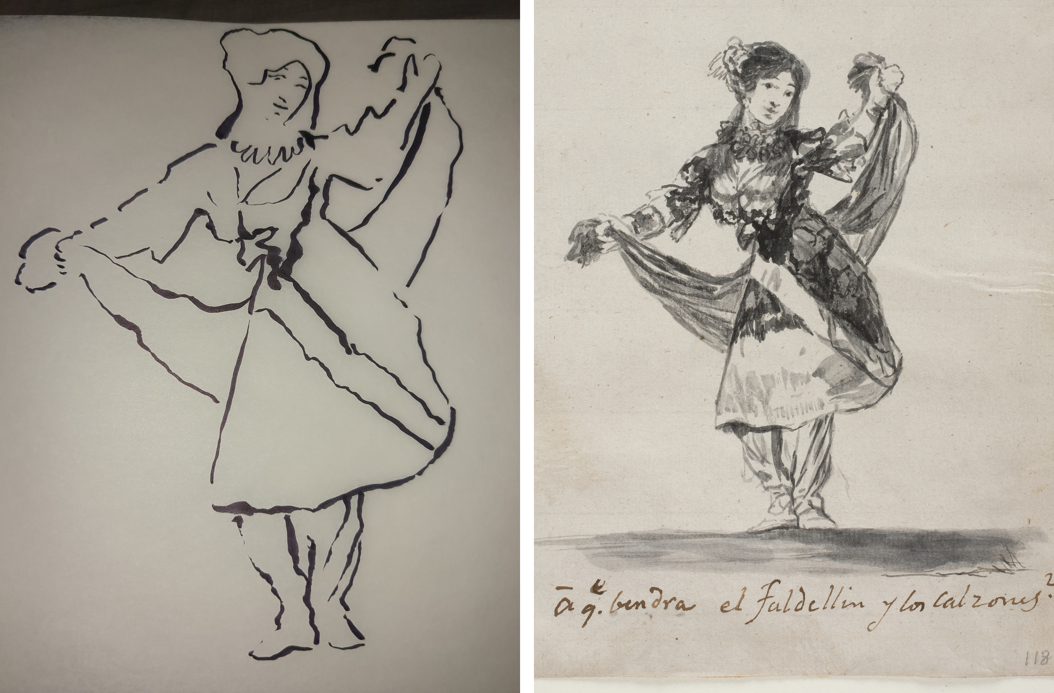 My tracing beside Goya's ¿A qué vendrá el faldellín y los calzones?