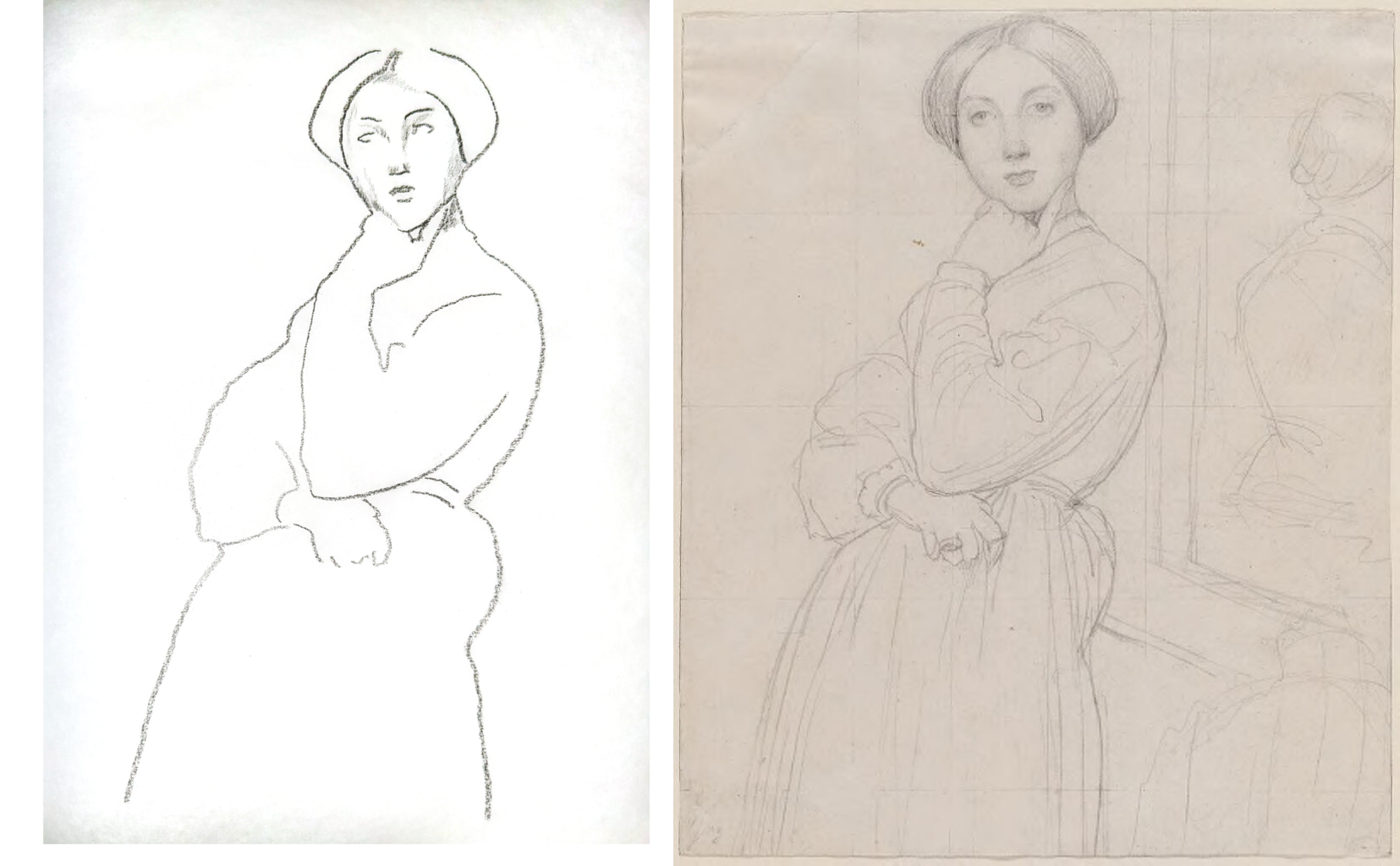 My tracing beside Ingres's Étude pour la comtesse d'Haussonville
