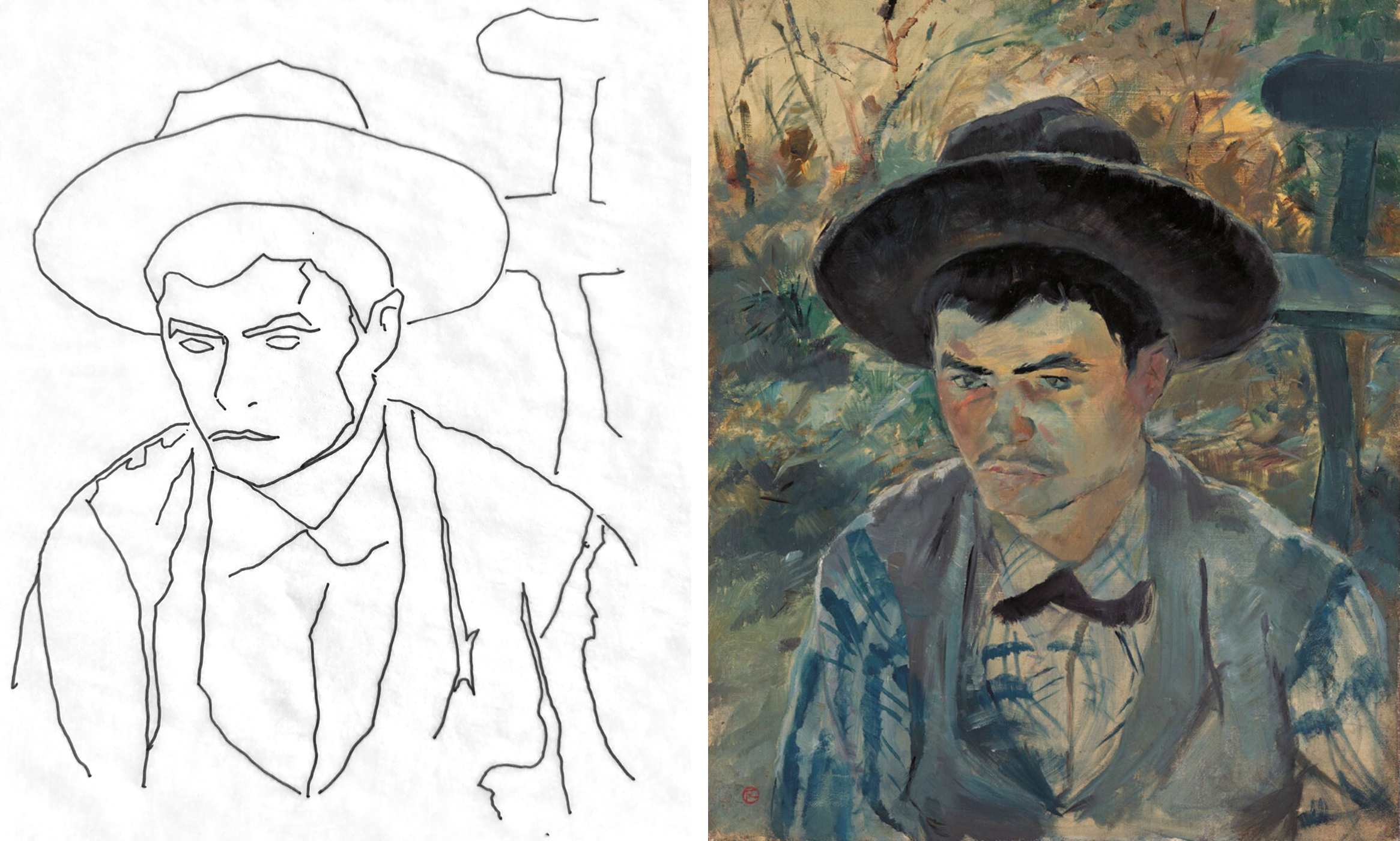 My tracing beside Toulouse-Lautrec's Der junge Routy auf Schloss Céleyran (Young Routy at Céleyran)