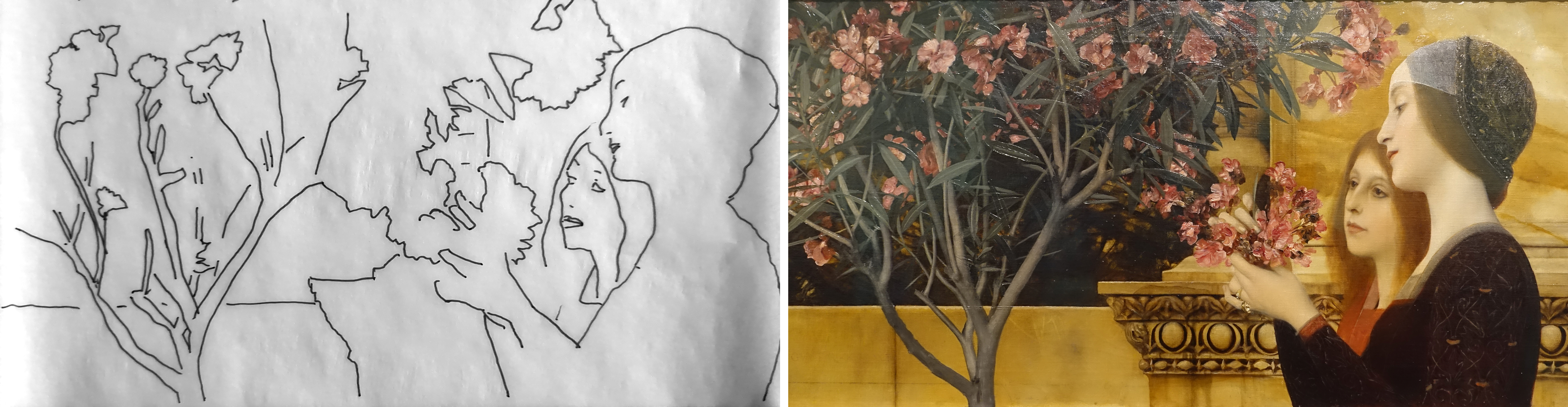 My tracing beside Klimt's Zwei Mädchen mit Oleander (Two Girls with an Oleander)