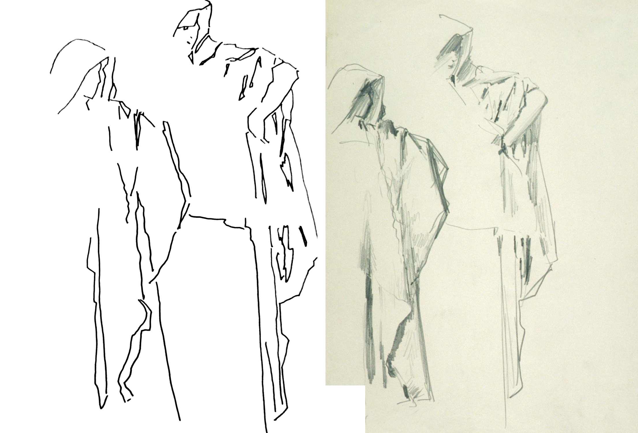 My tracing beside Sargent's drapery studies of an Arab woman