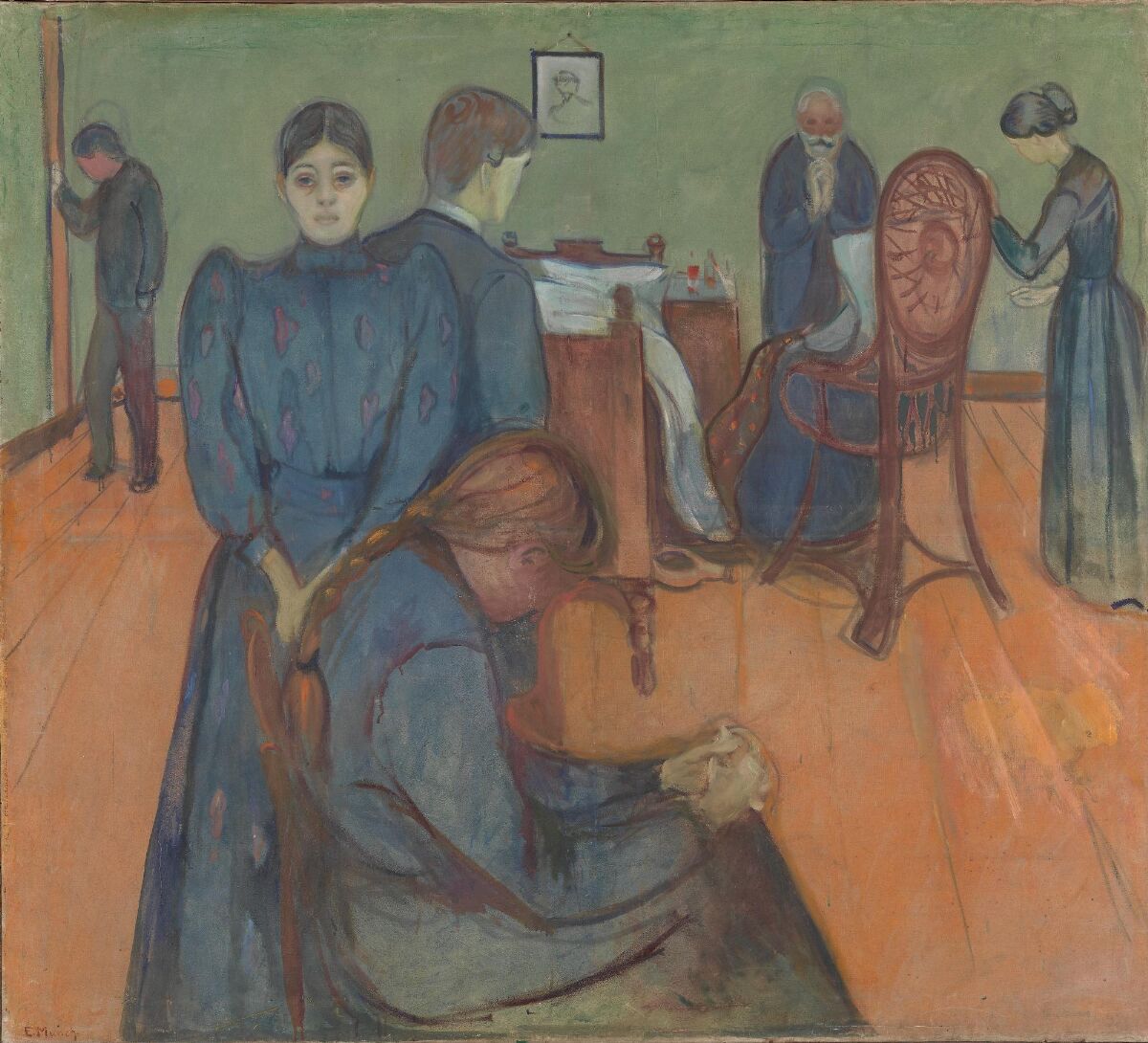 The Nasjonalmuseet version of Munch's Death in the Sickroom, paler, with the family around the chair