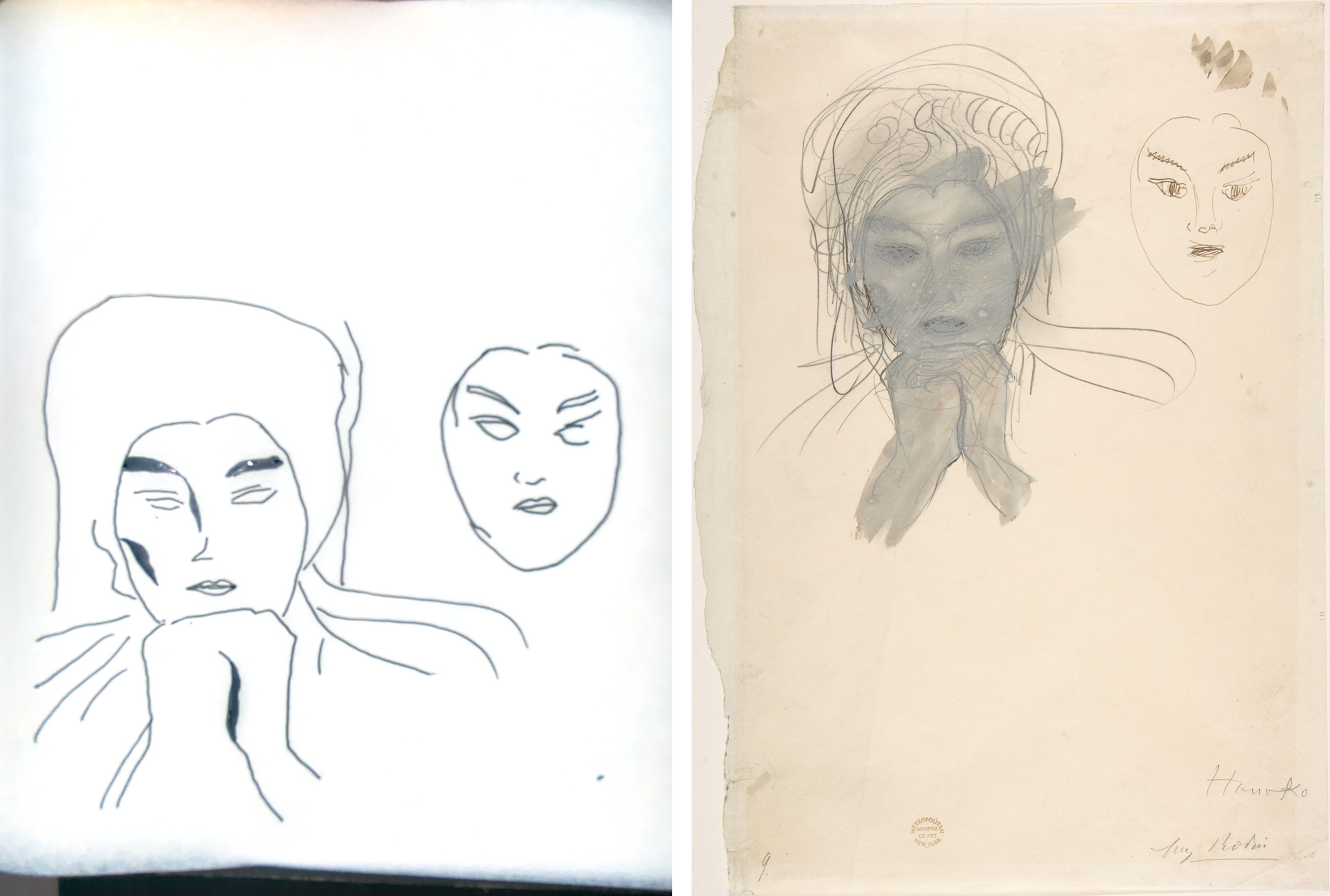 My tracing beside Rodin's Hanako