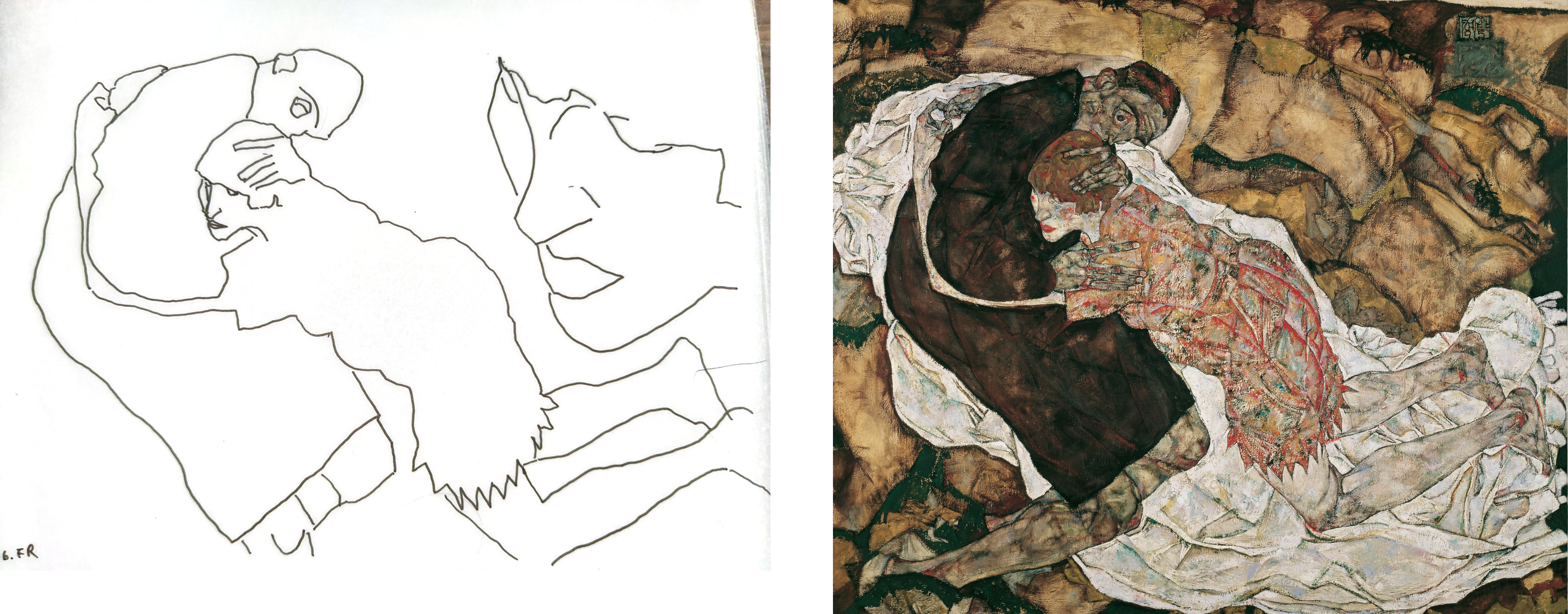 My tracing beside Schiele's Tod und Mädchen
