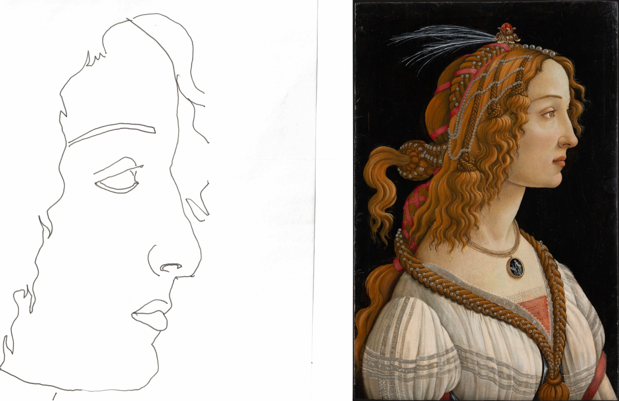My tracing beside Botticelli's Simonetta Vespucci