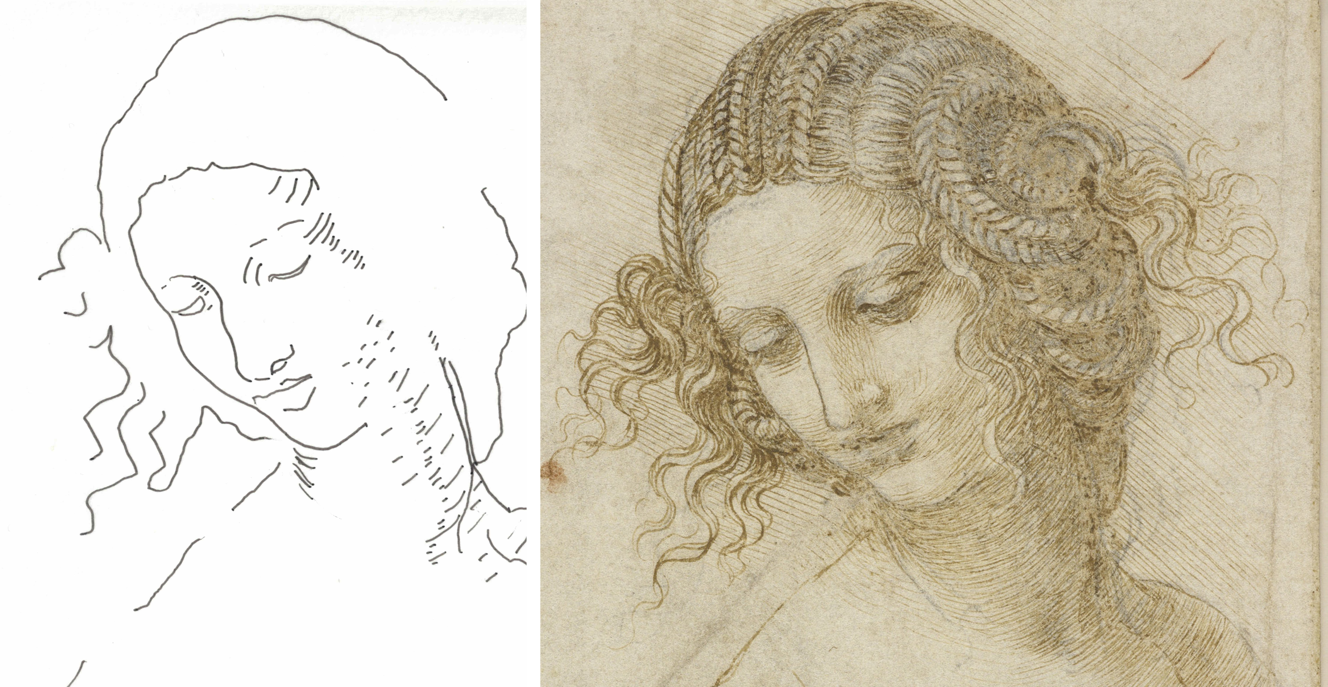 My first tracing beside Leonardo's Testa di Leda
