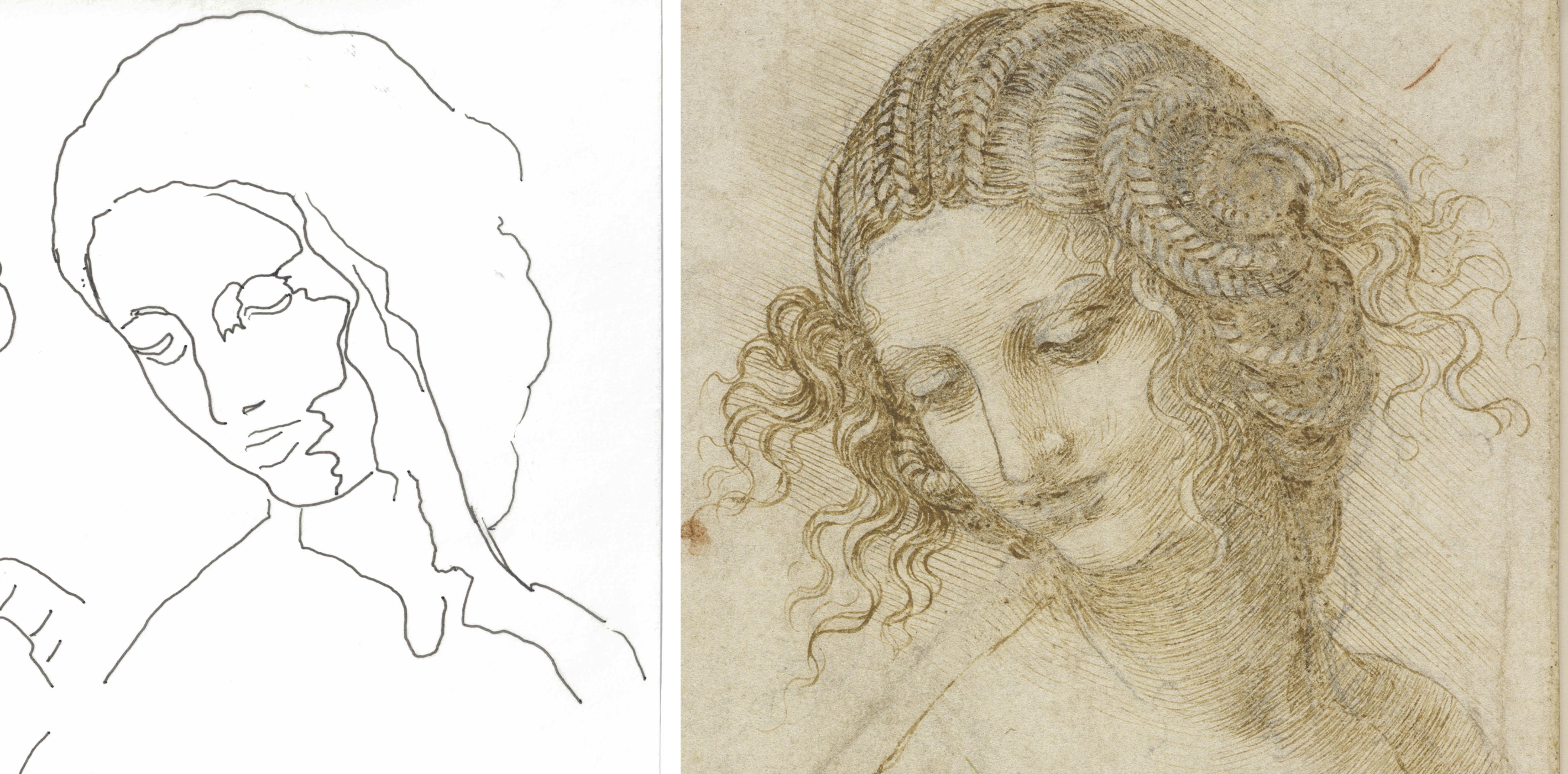 My second tracing beside Leonardo's Testa di Leda