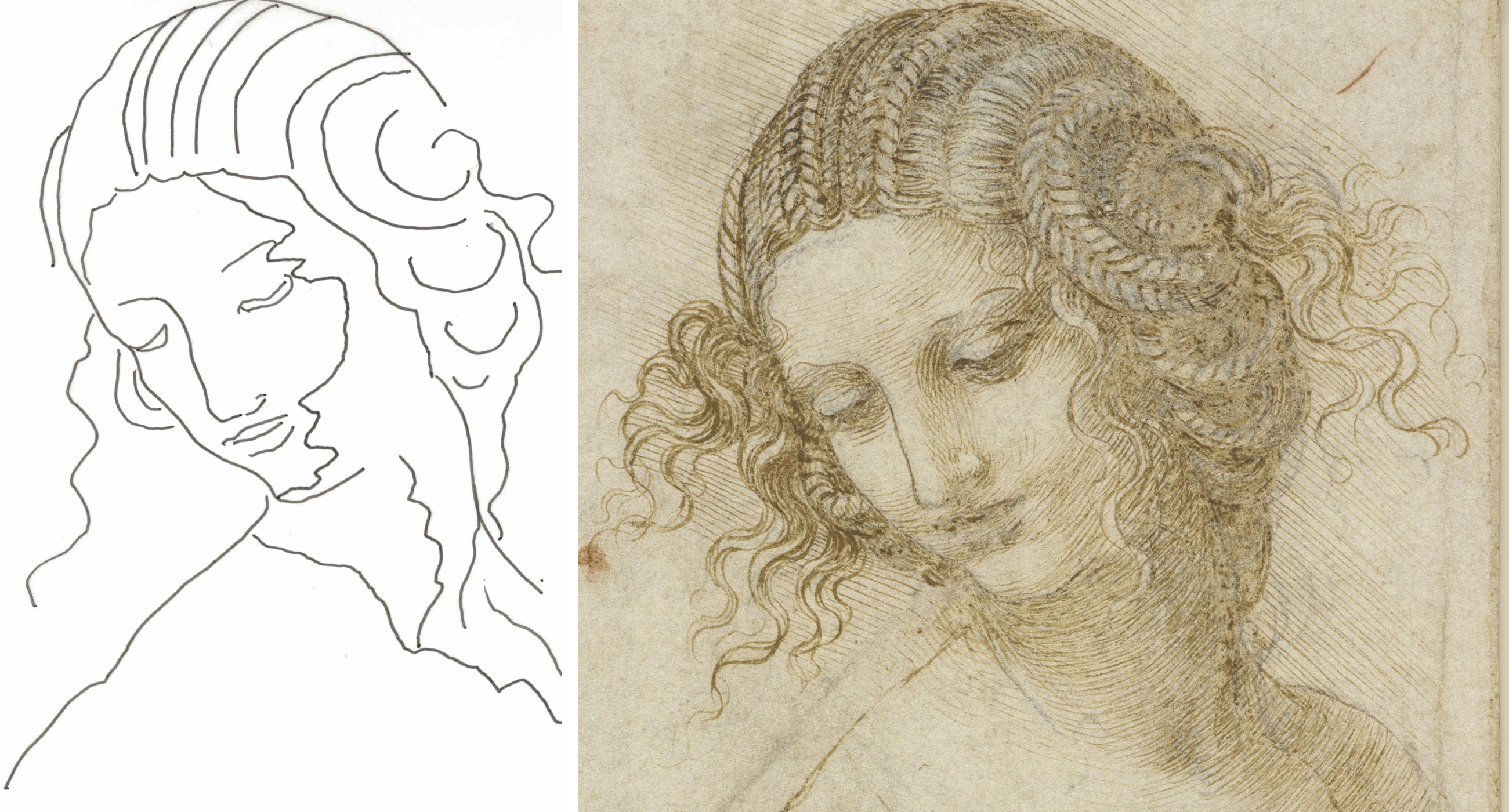 My third tracing beside Leonardo's Testa di Leda