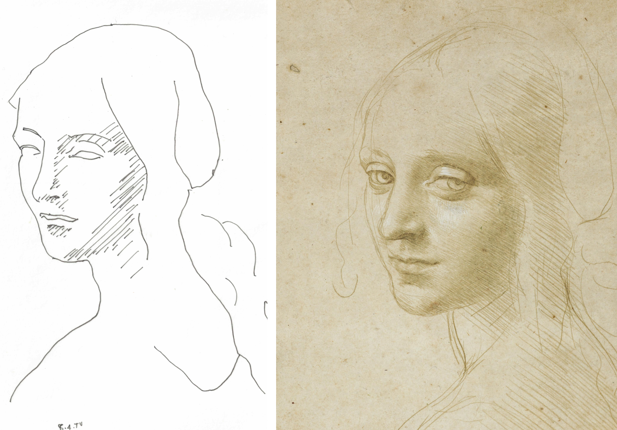 My tracing beside Leonardo's Testa di fanciulla