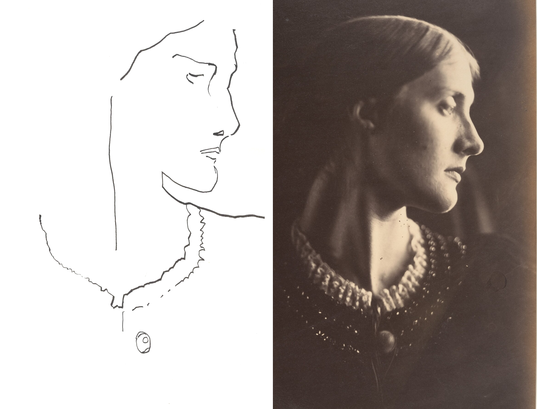 My profile drawing beside Cameron's "Mrs. Herbert Duckworth"