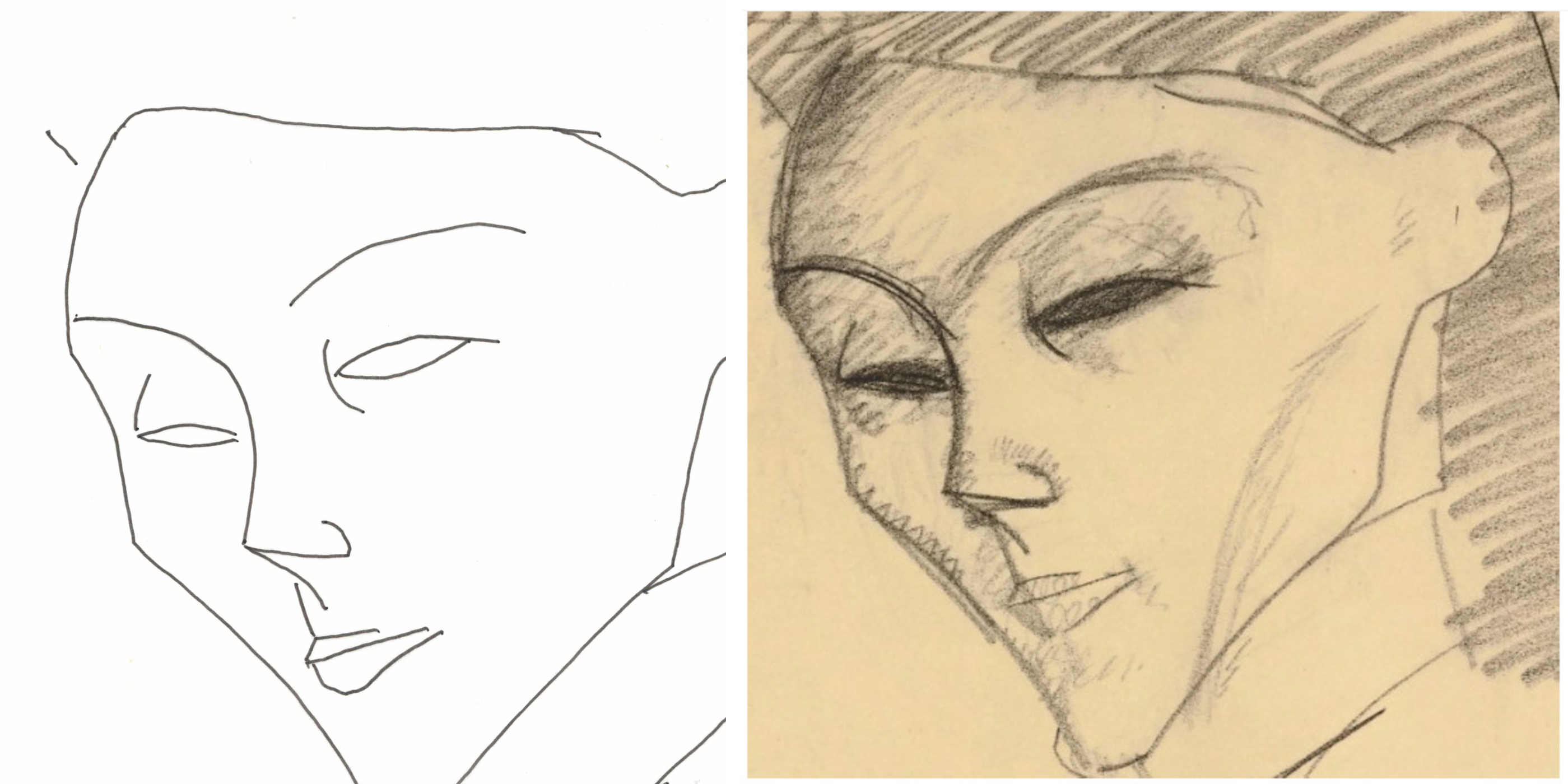 My tracing beside Modigliani's head study for L'Amazone