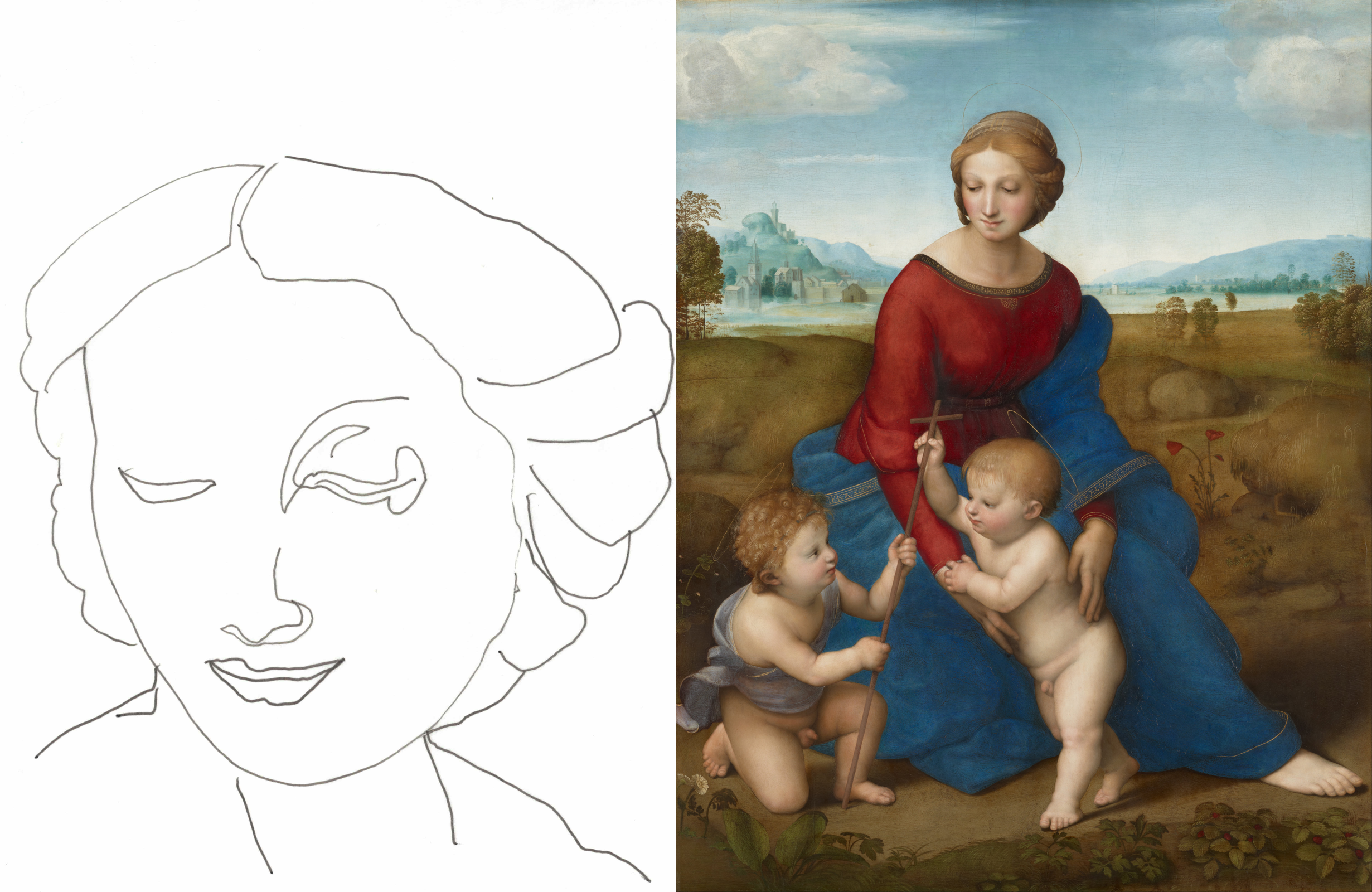 My tracing beside Raphael's Madonna del Prato