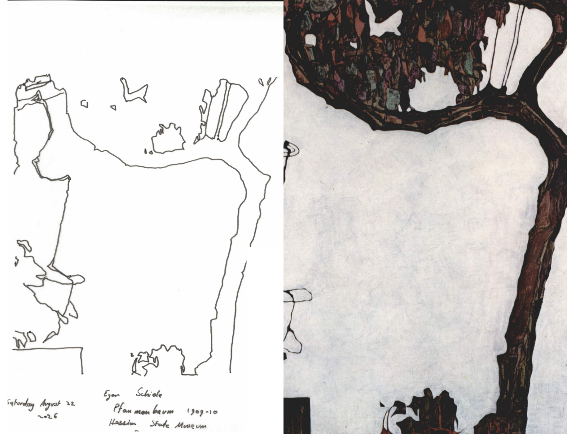 My tracing beside Schiele's Pflaumenbaum